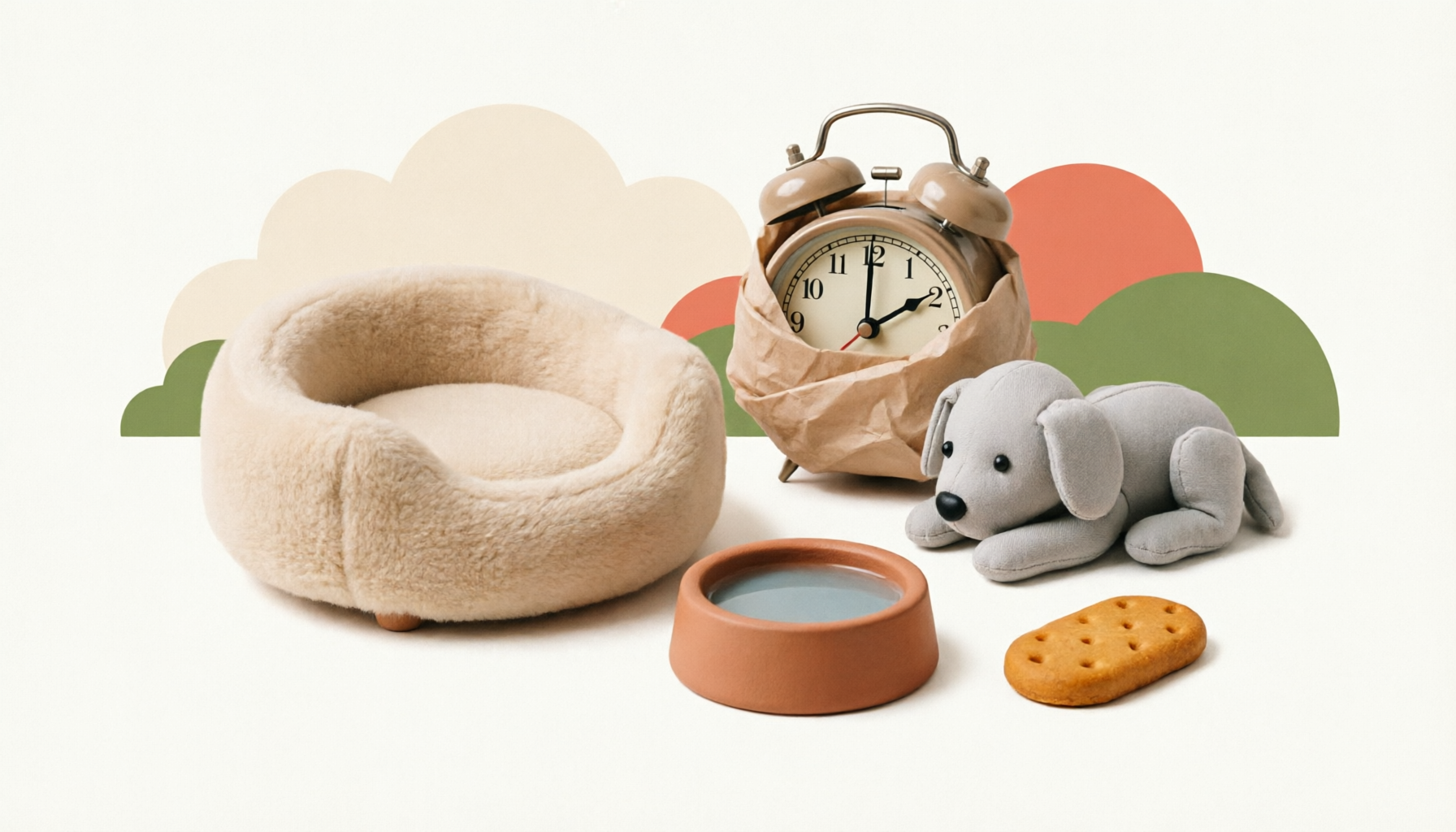 A puppy's first-night comfort kit: bed, toy, and blanket