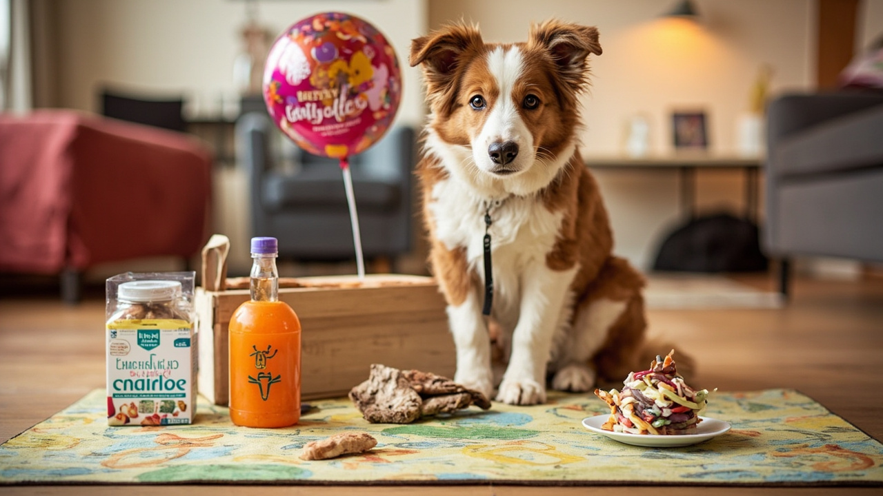 A dog birthday enrichment bundle with puzzle toy, snuffle mat, and treats