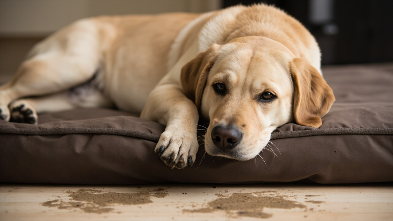 A muddy paw being wiped on a waterproof dog bed surface, showing easy cleaning